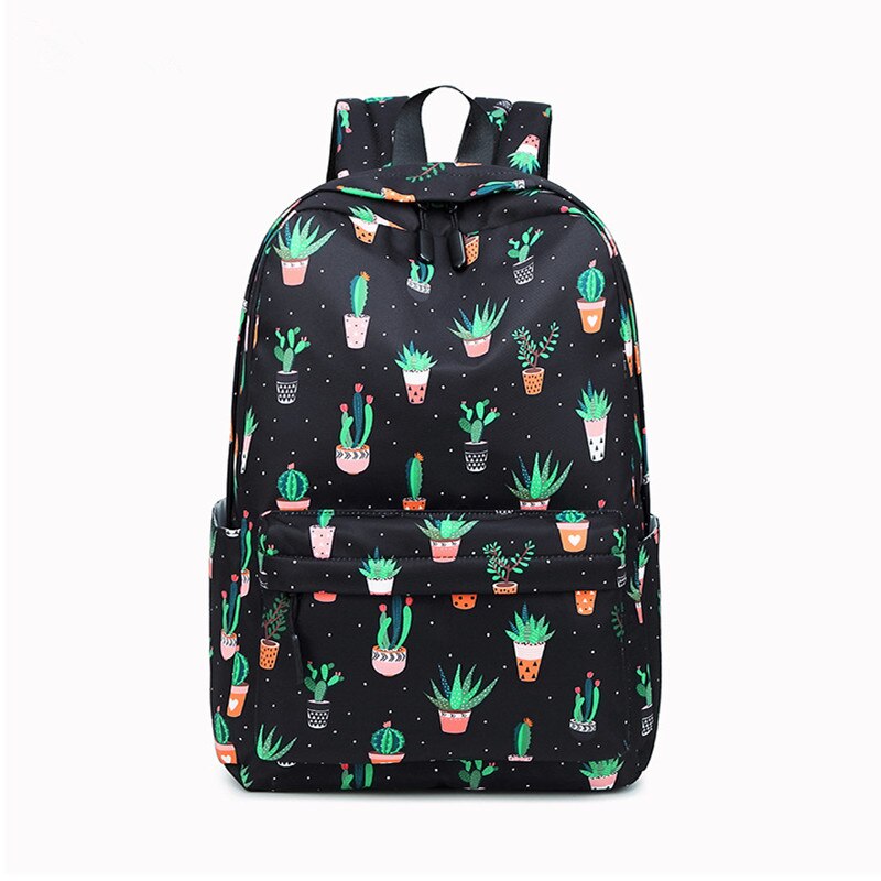 Fengdong skole rygsæk til teenagepige kaktus udskrivning bærbar rygsæk 15.6 studerende rygsæk skoletaske til piger børn bogtaske: Sort