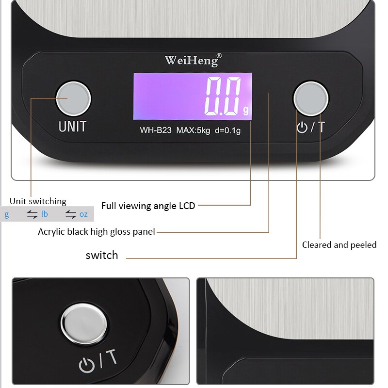 10kg/1g 3kg/5kg 0.1g Digital Scale Stainless Steel Weighting Scale Baking Precision Electronic Weight Kitchen Scale