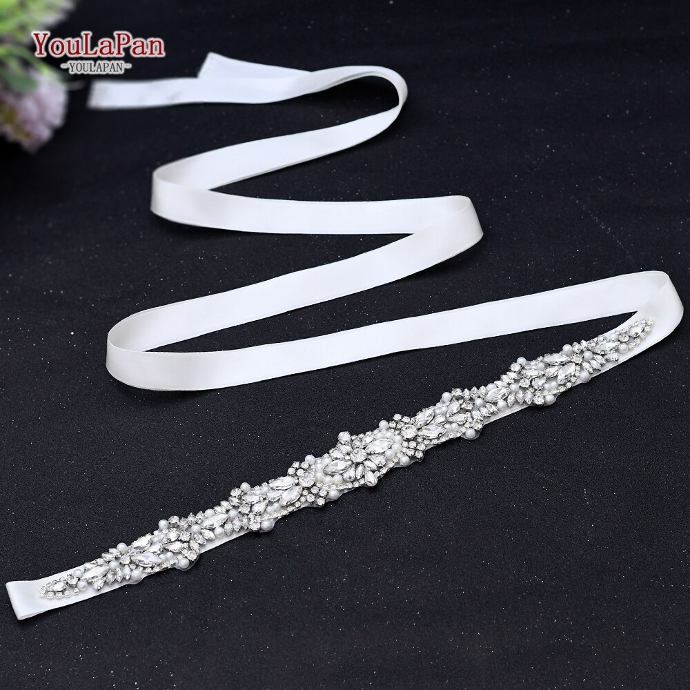 YouLaPan S442 Silver Diamond Wedding Belts Decorative Belt for Women Crystal Wedding Belt Bridesmaid Dress Belt for Formal Dress