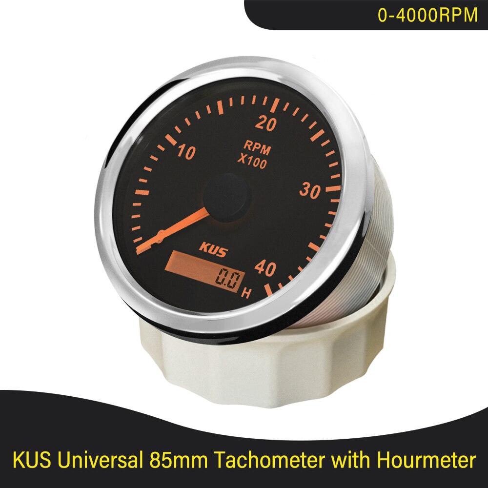 KUS 85mm Tachometer 0-3000/4000/6000/8000RPM 9-32V mit LCD digitale Betriebsstundenzähler Auto Lkw Stiefel Tacho Manometer verrotten/Gelb Hintergrundbeleuchtung
