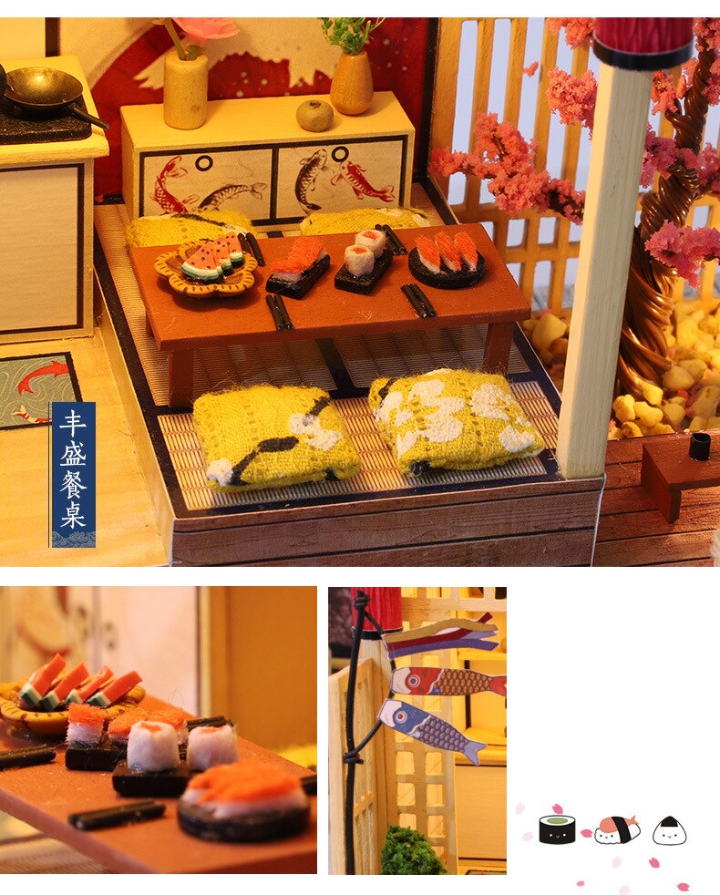 Japanse Stijl Huis Leunend Sakura Huisje Handgemaakte Diy Woningbouw Mini Model Assembly Meisje