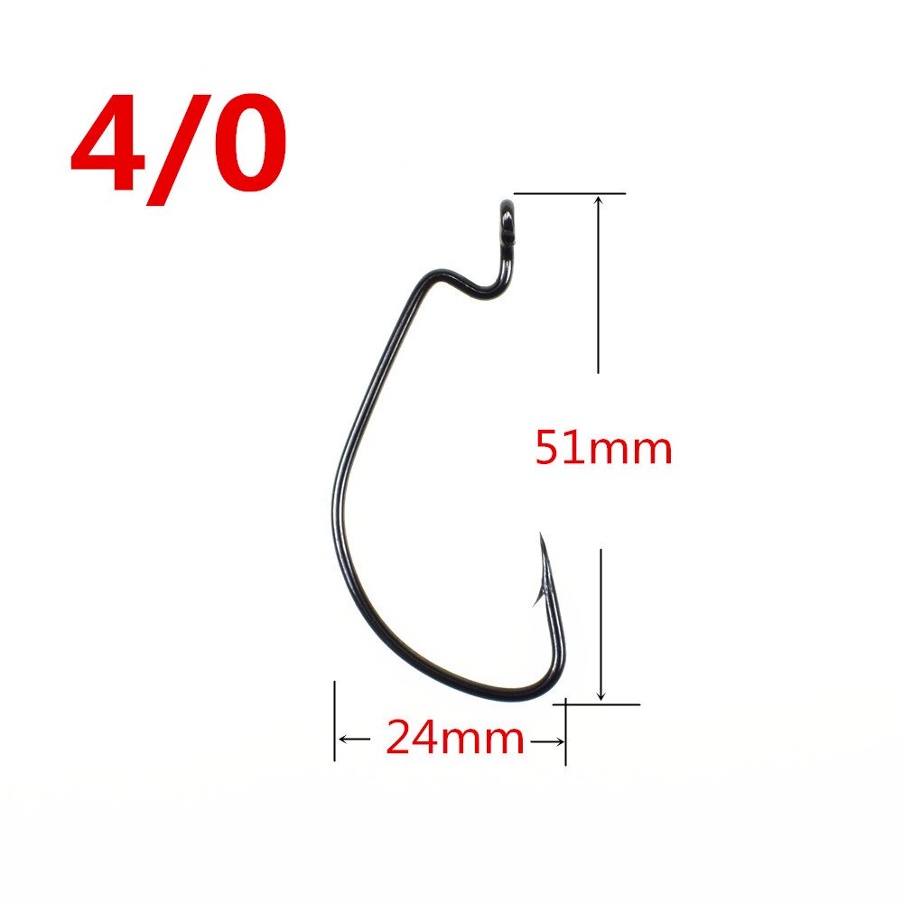 50pcs Soft Worm Lure Offset Fishing Hook Carbon Steel Wide Crank Fishhook: 4l0