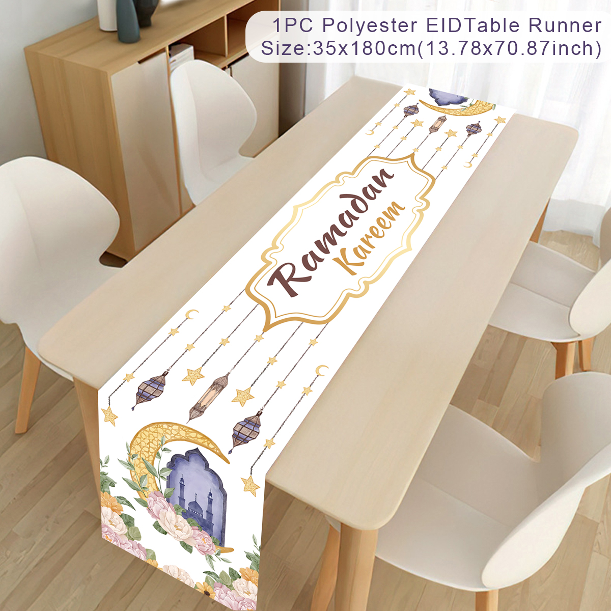 Camino de mesa Eid Mubarak, decoración de Ramadán 2025 para el hogar, Ramadán Kareem, Ramadán Mubarak, musulmana islámica, de Eid al-fitr: Morado