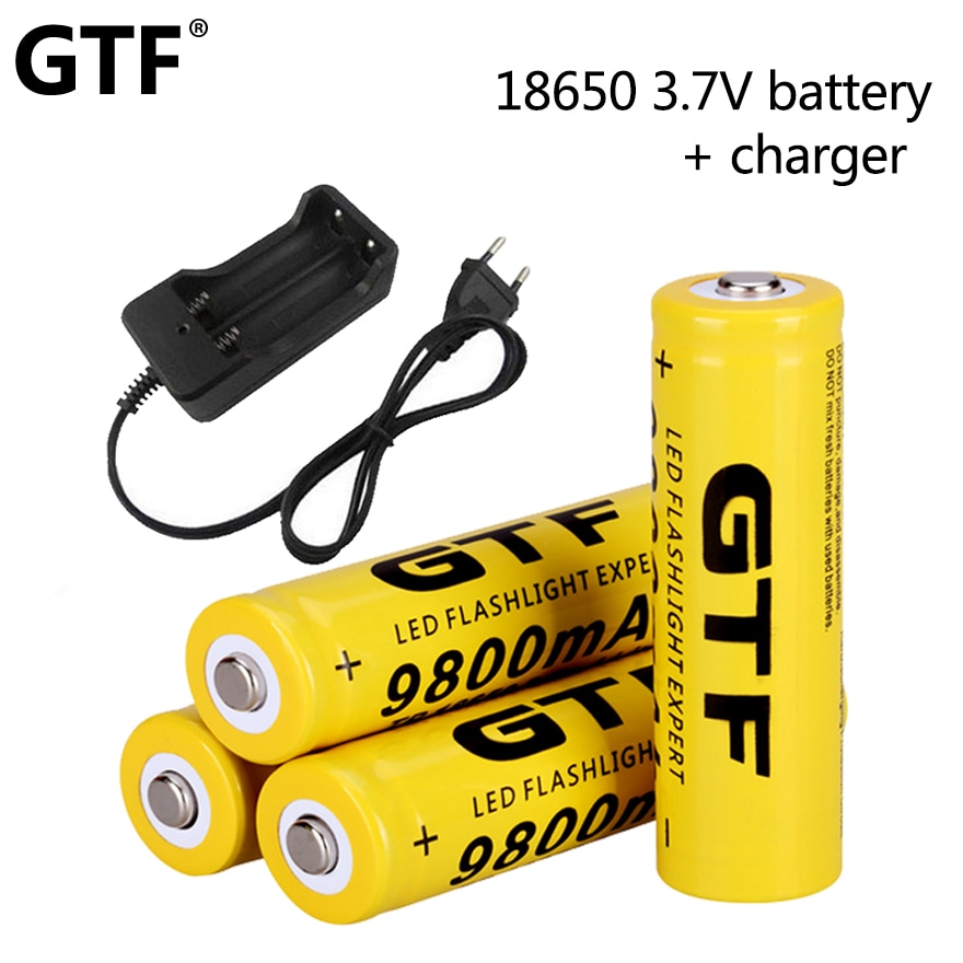 18650 Batteries 3.7V 9800mAh 18650 Rechargeable Li-ion Battery for Flashlight Torch Led Light +2 slot 18650 battery Charger