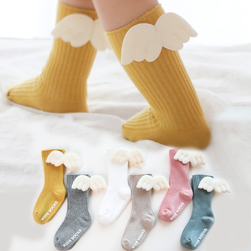 Cartoon Pasgeboren Baby Sokken Angel Wing Sokken Baby Meisje Jongen Knie Sokken Katoenen Peuter Baby Meisjes Kniekousen