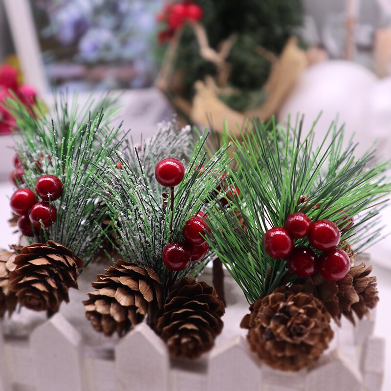 5pcs Christmas Artificial Flower Branches Red Christmas Berry Pine Cone DIY Home Decoration Xmas Party Christmas Tree Ornament