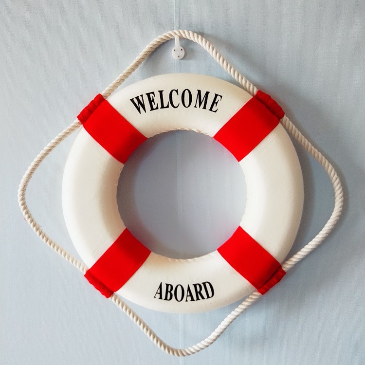 Nautisk livring väggdekoration välkommen ombord livboj båttema hem strandhusdekoration vardagsrum liten prydnad: Xl / Röd