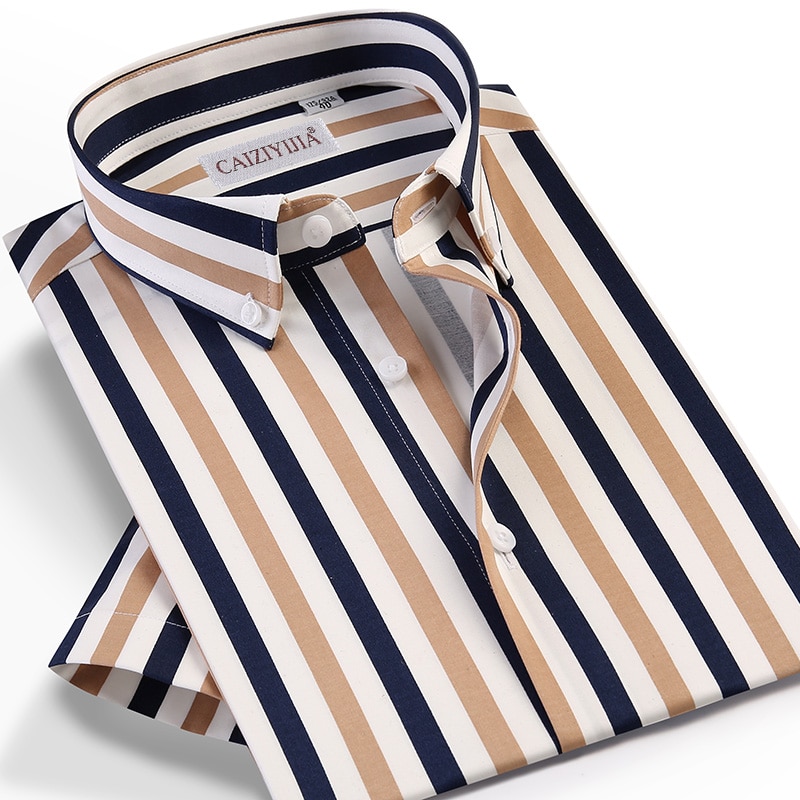 Mannen Mode Multi-color Gestreepte Korte Mouwen Zak-Minder Button-Down Standaard-Fit zomer Stijl Casual Tops Shirt