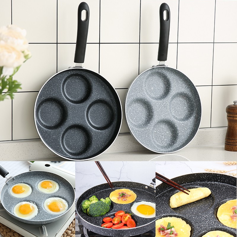 Olla para freír de 4 agujeros, sartén para tortilla engrosada, antiadherente, para huevos, tortitas, carne, Pan, cocinar, huevos, jamón, máquina de desayuno