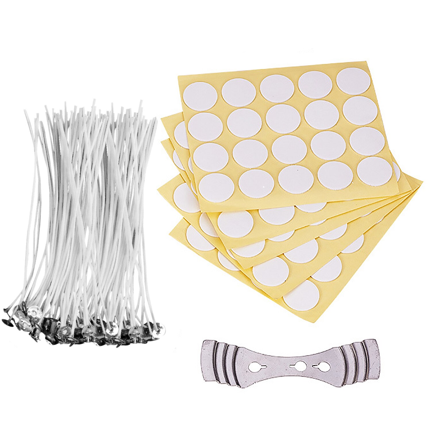 Behogar 100PCS 15cm Geen Rook Kaars Wieken Cores + 100PCS Stickers + 1 STUKS Lont Centrering Apparaat voor DIY Soja Paraffine Kaars Maken