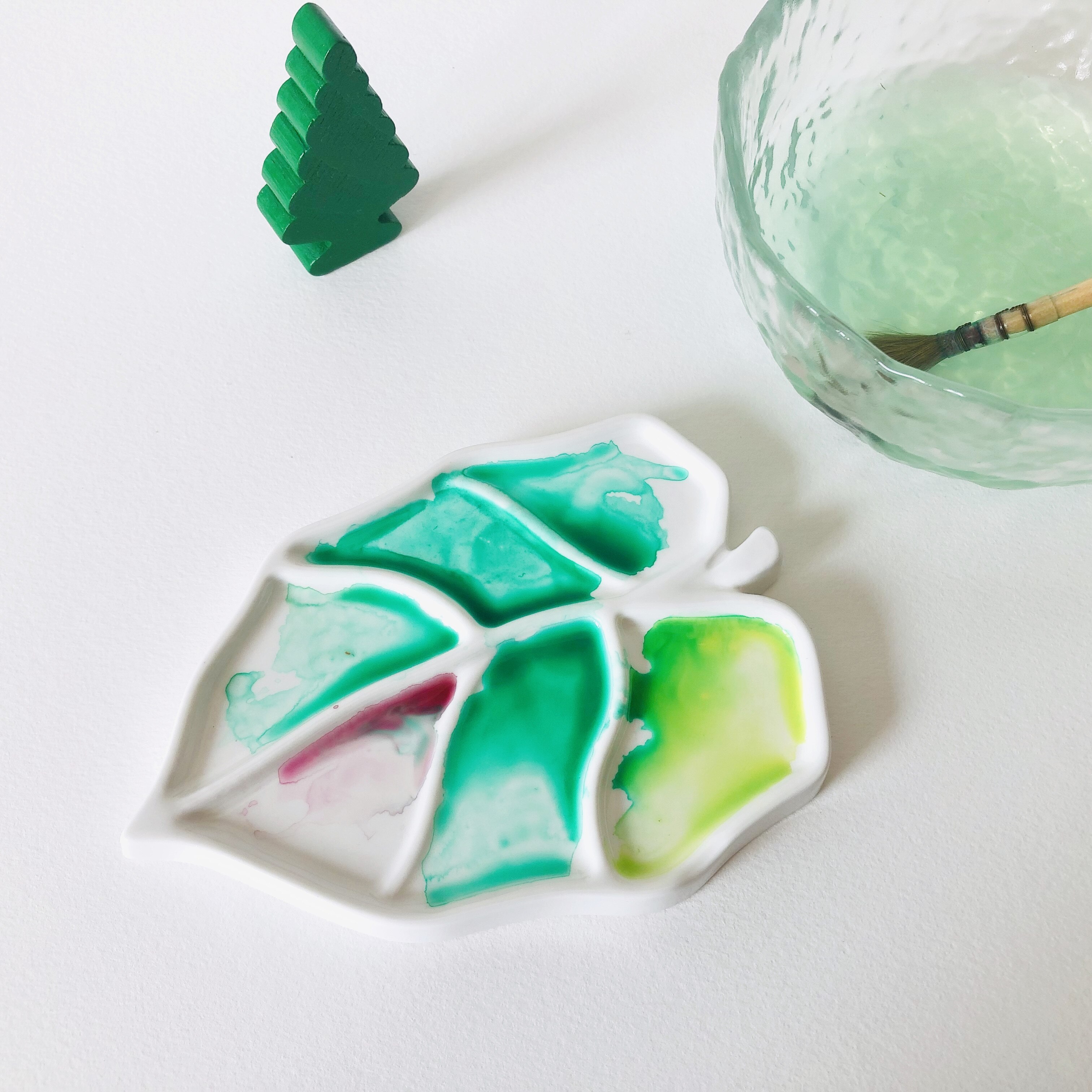 Blad-Vormige Keramische Palet, Aquarel Palet, Te Reinigen, Kunstenaar Schilderij Gereedschap, Verf Lade