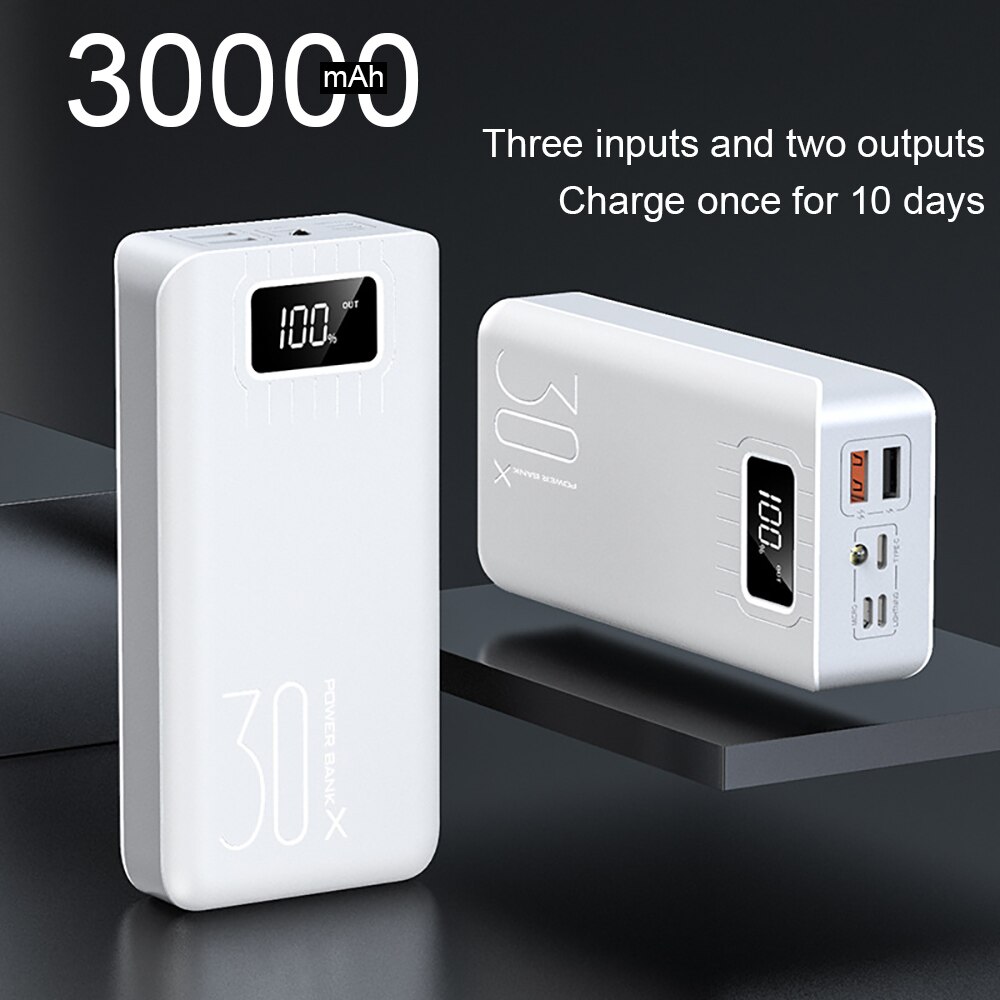 30000mAh Power Bank Type C Micro USB QC Fast Charging Powerbank For Xiaomi iPhone LED Display Portable External Battery Charger