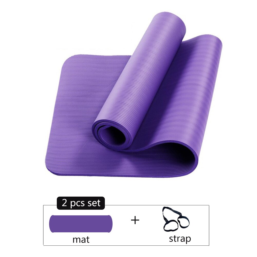 10mm extra tjocka 183 x 61cm halkfria yogamattor för fitness smaklösa pilates gym träningsdynor med bandage/väska: Lila -2 st set