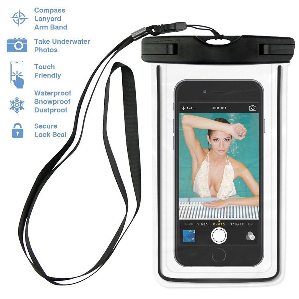 Waterproof Mobile Phone Case For Huawei Honor 7X / Mate SE Clear PVC Sealed Underwater Luminous Dry Pouch Cover with Neck Strap