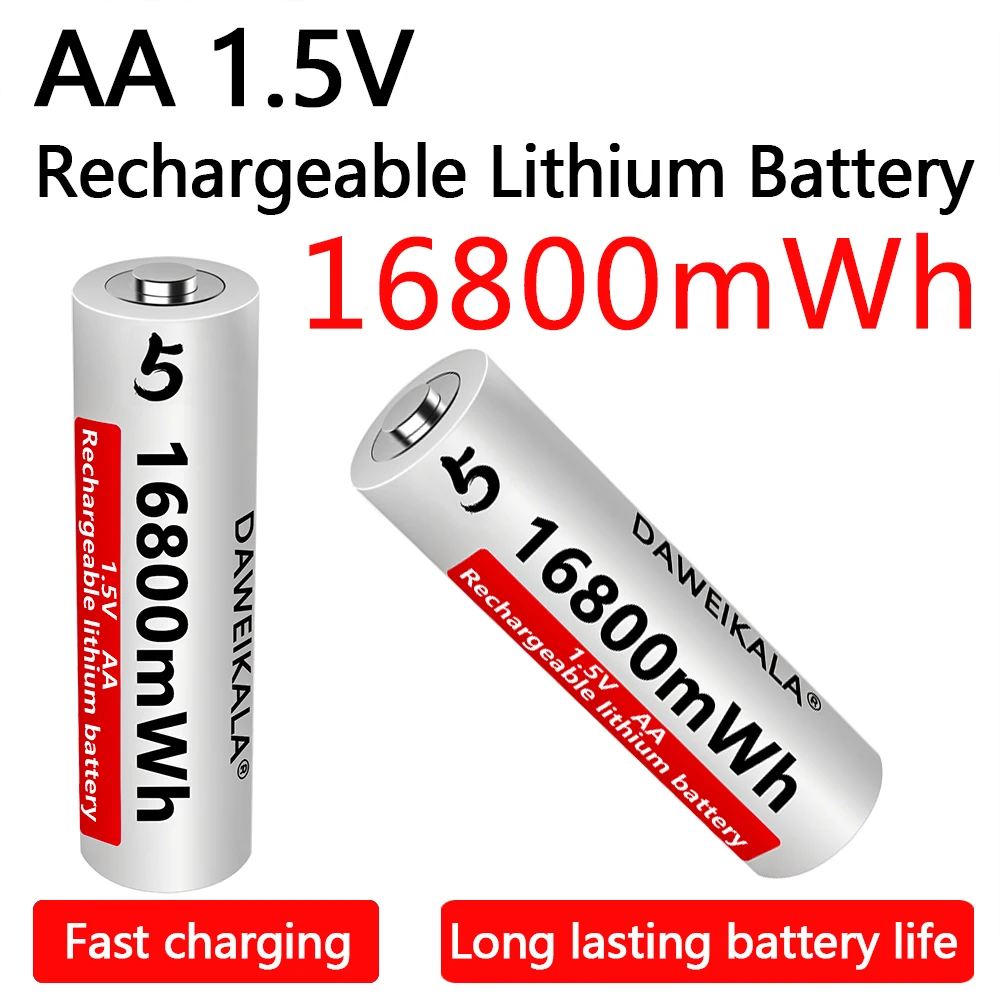 Batería AA de iones de litio de 1,5 V, baterías recargables AA de alta capacidad de 16800mWh para Control remoto, batería de juguete, carga rápida ligera