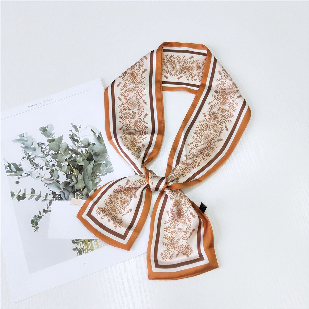 Kleine twill zijden haarsjaal voor dames print halsdoek lint sjaal lange smalle hoofddoek handvat tas sjaals voor dames: 14