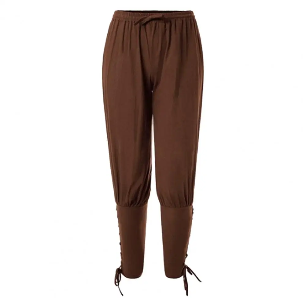 Adult Men Medieval Pirate Pants Linen Horseman Knight Costume Loose Leggings Black Navigator Leg Bandage Trouser: XXXL / Brown
