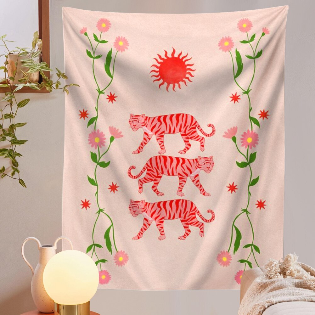 Tiger blomma gobeläng vägghängande för vardagsrum sovrum dekor rosa gobelänger flicka & #39 ;s rum sovsal dekoration väggduk