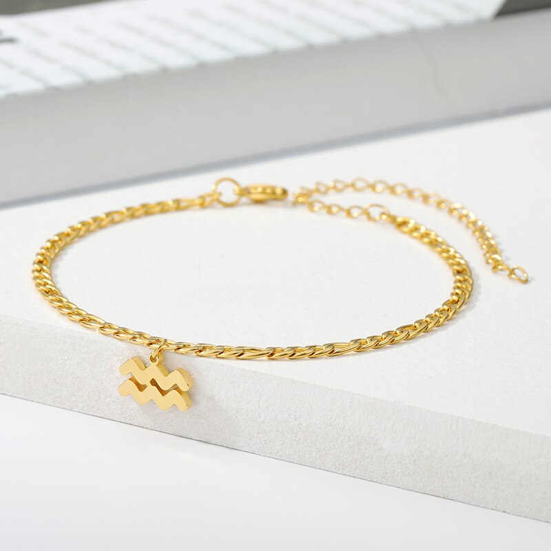 Bracelets de cheville zodiaque pour femme Constellation bijoux verseau poissons bélier Taurus lettre bracelets de cheville meilleur ami noel