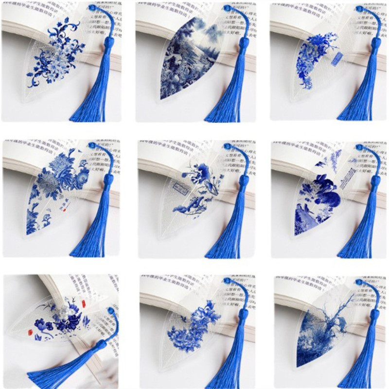 Creatieve Chinese Stijl Bladwijzer Met Kwastjes Mooie Blauw En Wit Porselein Bladader Voor Vriend Student Schoolbenodigdheden