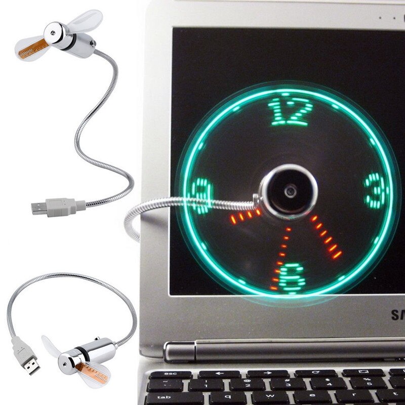 Hand Mini USB Fan Tragbare Spielereien flexibel Schwanenhals LED Uhr Coole Für Laptop PC Notizbuch Echtzeit Anzeige