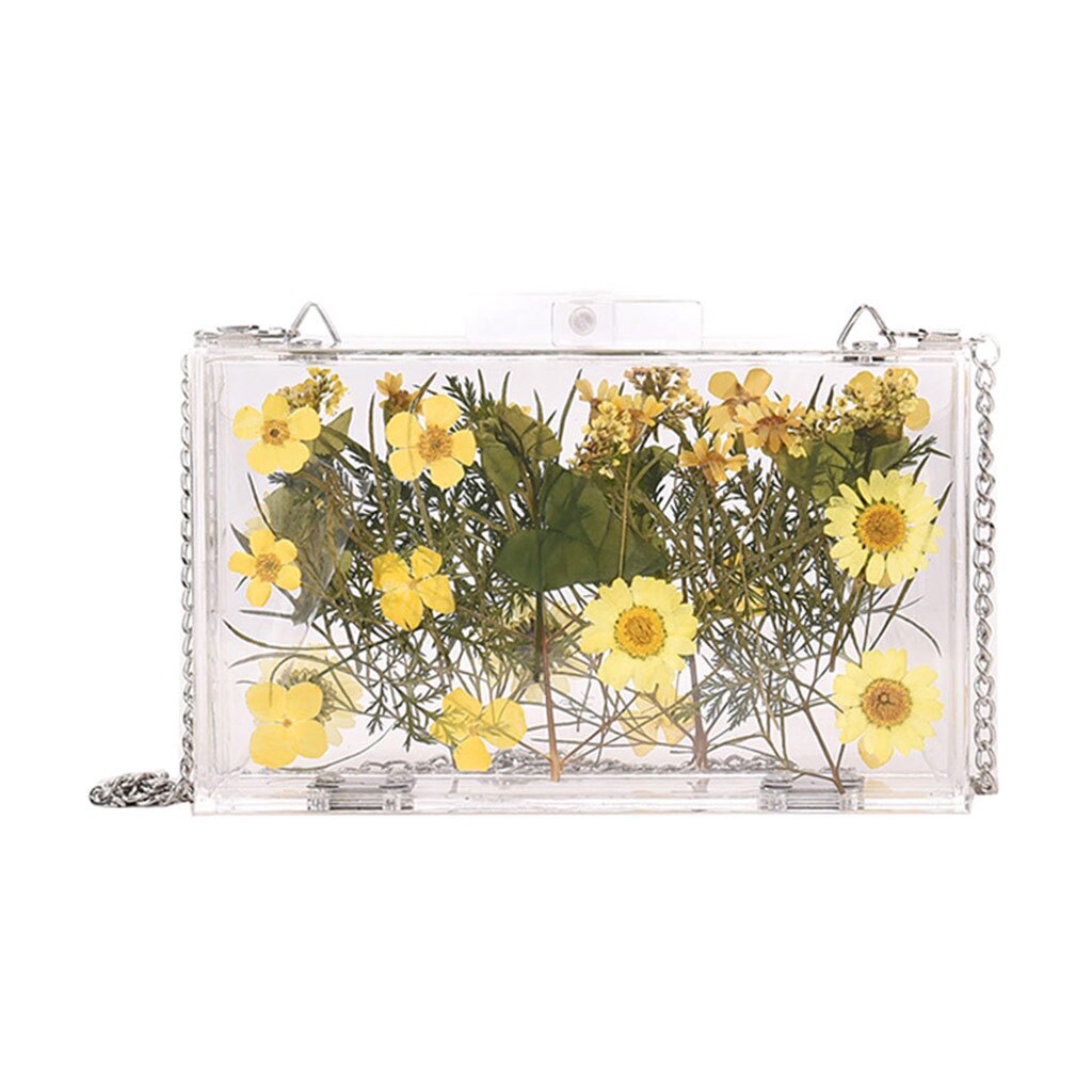 38# Women's Bag Flower Transparent Small Square Bag Case Shoulder Messenger Bag Bolsas Feminina For Women Koerierstas: Yellow