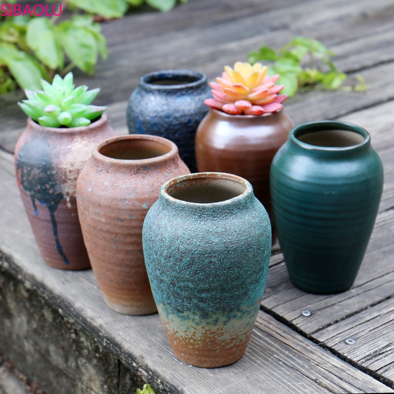 Ceramic Flower Pot Large Round Succulent Rust Old Pile Flower Pot Breathable Retro Potted High Mouth Flower Pot