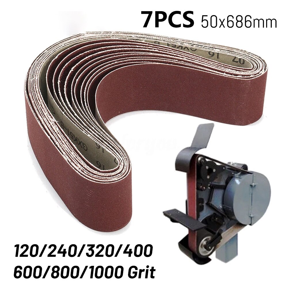 7 st/set slipband band 120/240/320/400/600/800/1000 korn träslipande slipverktyg aluminiumoxid 50 x 686mm