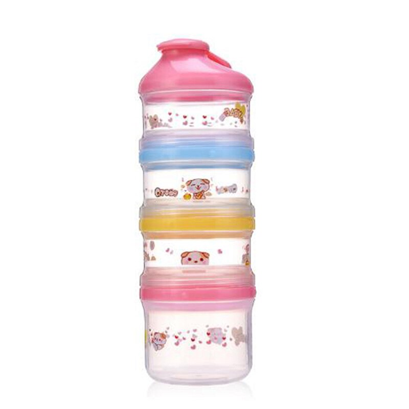 4 Layer Portable Baby Food Storage Box Essential Cereal Cartoon Milk Powder Boxes Toddle Kids Formula Milk Container: Pink