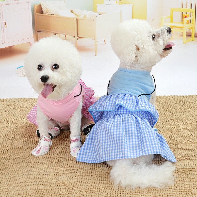 Rutete trykte små hunde kjoler lyserød blå hundetøj sommerkat chihuahua hvalp bryllupskjole fest nederdel tøj til hunde