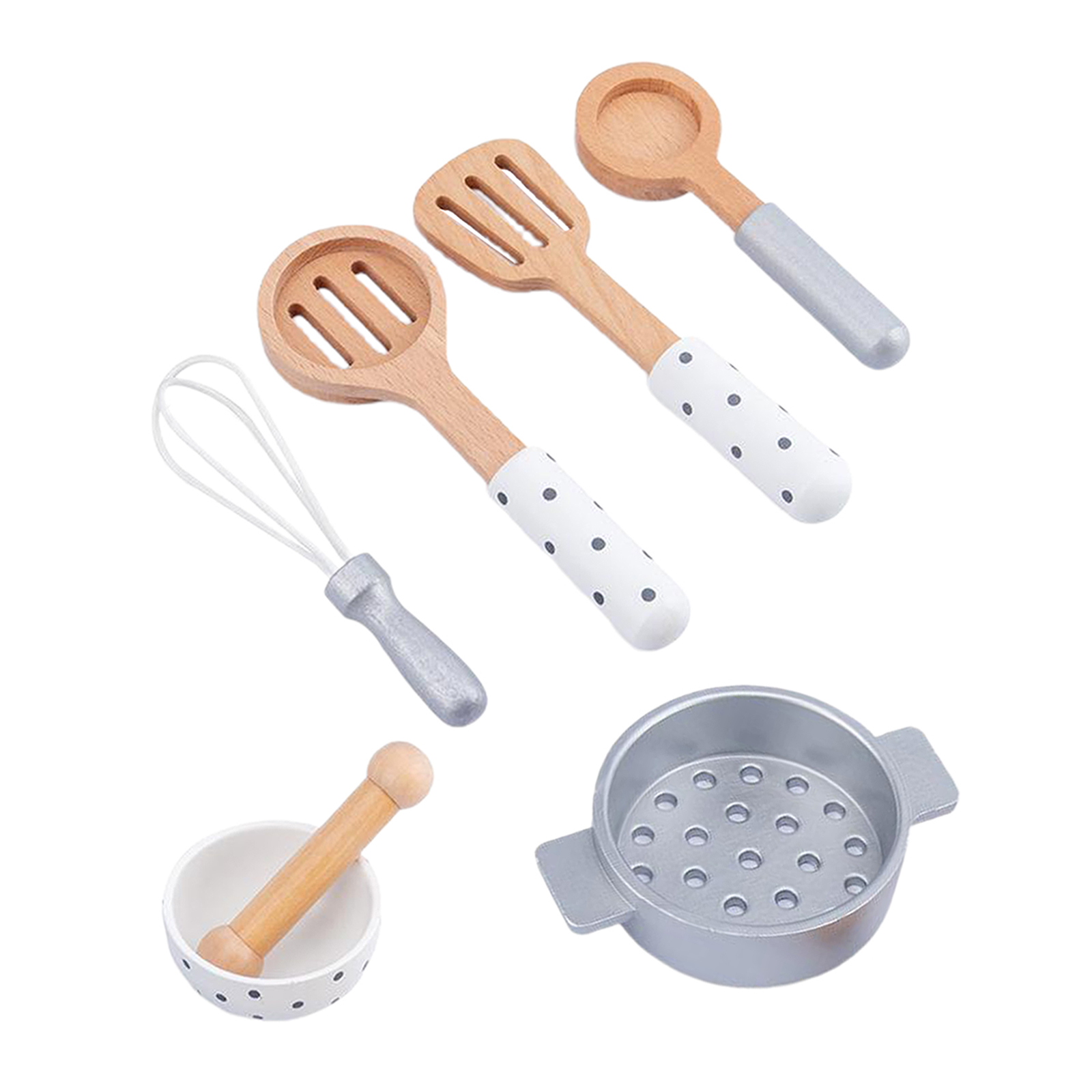6 -teiliges set küchenutensilien aus holz für rollenspiele und zum kochen