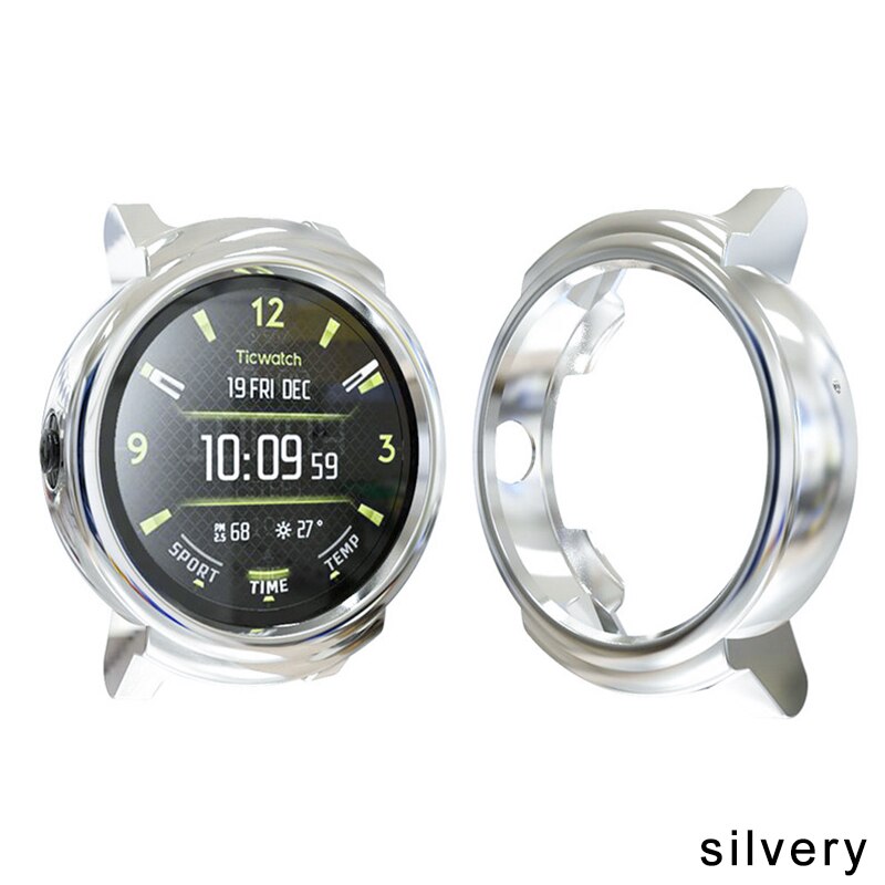 Mjukt fodral för ticwatch pro smart watch protector fodral e -serie tillbehör för tic watch pro watch cover slim plating tpu shell: Silverren