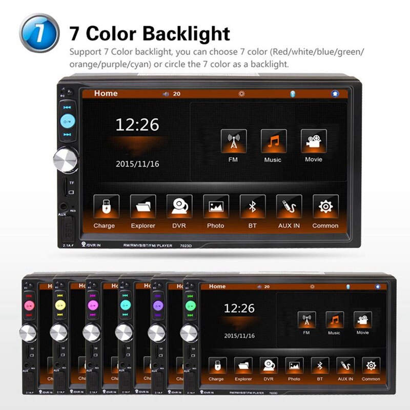 7 Inch Car Stereo 2 Din HD Bluetooth MP5 Video Digital Player with Wireless Remote Control Hands Free Multimedia, Support Card R