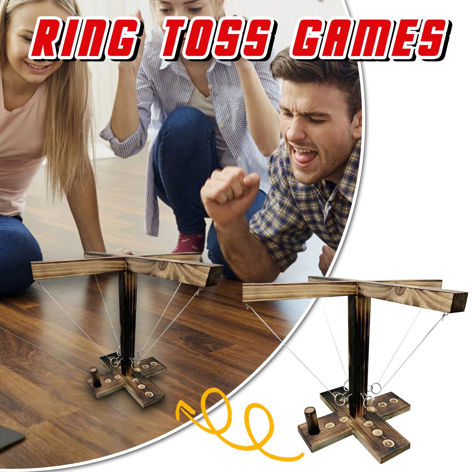 4 Players Ring Party Toys Leisure Industrial Style Bar Drink Shop Handmade Wooden Ring Toss Hooks Fast-paced Interactive Game