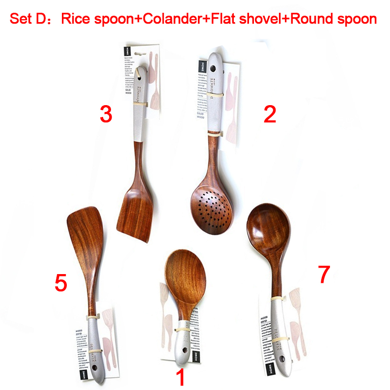Houten Kookpotten Set Rijstsoep Opscheplepel Massief Houten Keukengerei Accessoires Kookgerei Set Non Stick Handvat Schop: Ivoor
