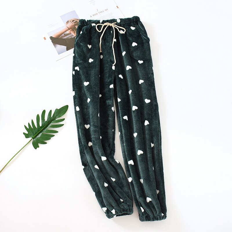 Flannel Pajama Pants Lounge Wear Sleep Bottoms For Woman Autumn Winter Thick Warm Night Pants Sleepwear Pants Ladies Trousers