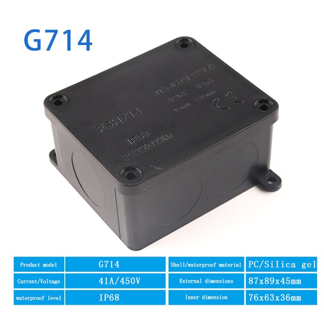 Outdoor Waterproof Electrical wiring Junction Box IP68 41A/450V With Terminal Can Cut Holes Connection Cable Wire Connector: G-714