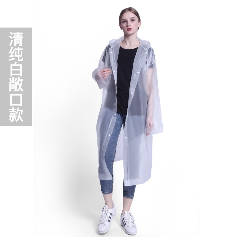 Men Women Unisex Transparent Waterproof Jacket EVA Hooded Adult Raincoat Plastic Reusable Rain Coat Poncho Rainwear: white