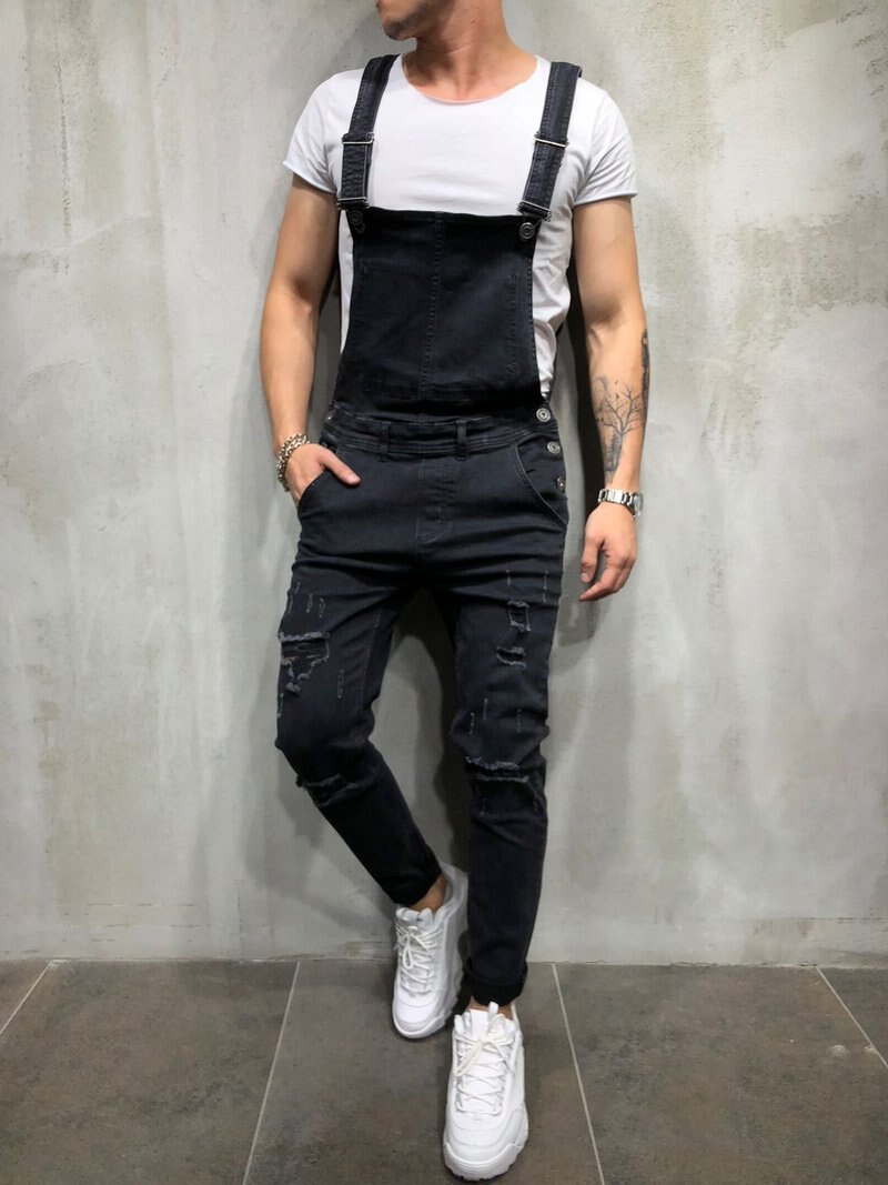 Us størrelse menn ripped denim jumpsuit overall jean casual seler bukser menn hip hop jumpsuit jean bib pant streetwear: Gd733 / M