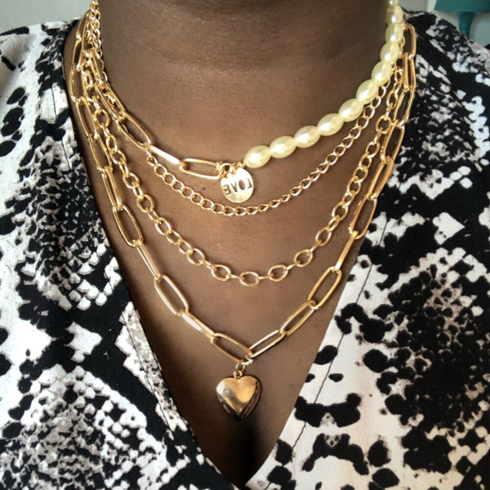DIEZI Vintage Exaggeration Statement Choker Necklace Wedding Imitation Pearl Coin Pendant Necklaces Women Chain Jewelry: multi
