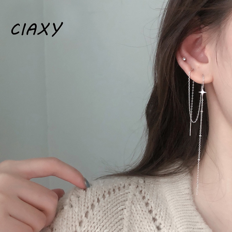 Ciaxy 925 prata esterlina moda geométrica estrela design borla brincos longos para as mulheres criativo casamento jóias presentes
