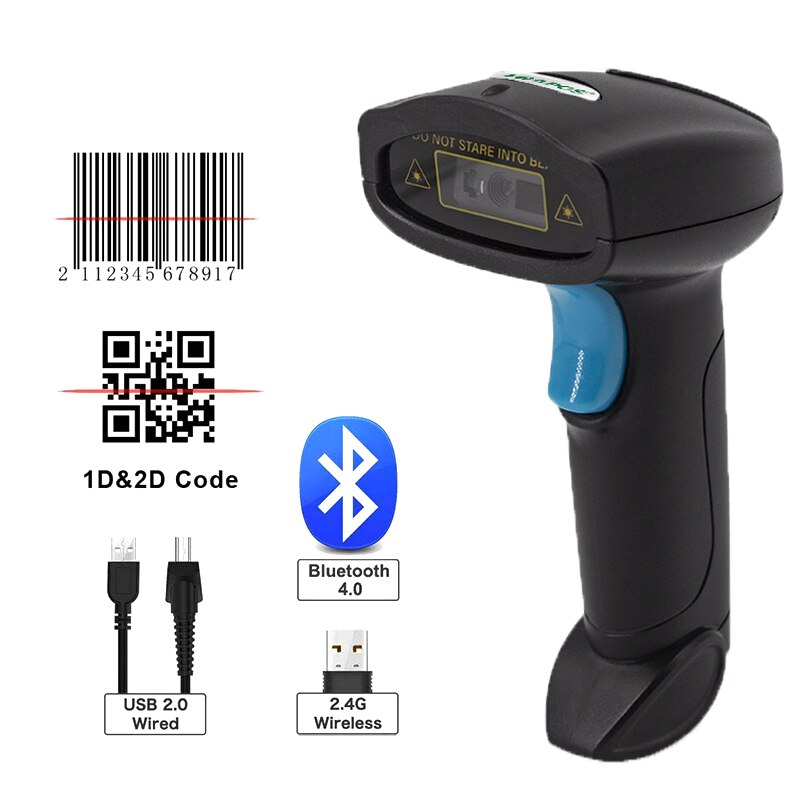 Bluetooth Barcode Scanner Draadloze 1D 2D Qr Code Reader Bluetooth Handheld Scanner Voor Inventaris Pos Terminal Bar Code Scanner: HBA-U2W-Bluetooth