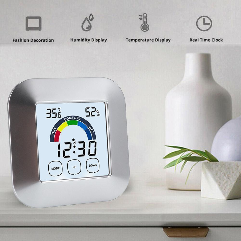 Digital Thermometer Hygrometer Humidity Meter Room Temperature Clock Indoor Mini Room Weather Thermometer Station O1A7