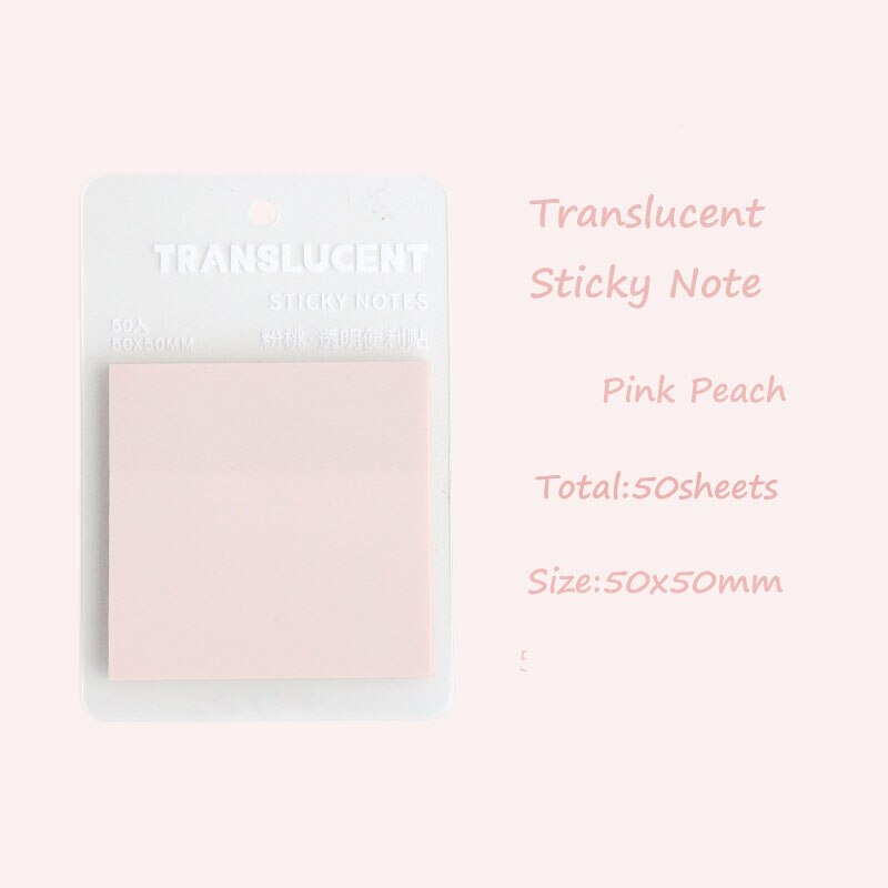 Half Translucent Sticky Notes Colorful Visable Memo Pad School Notepad Waterproof Papeleria 50sheets 5X5cm: Pink Peach