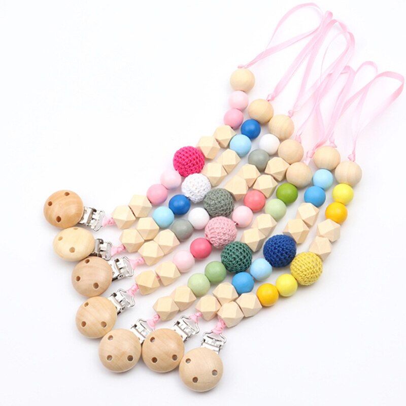 Houten Kralen Babyfopspeen Clips Keten Milieuvriendelijke Niet-giftige Baby Bijtring Speelgoed Babys Fopspeen Chain Clips Kind Houder