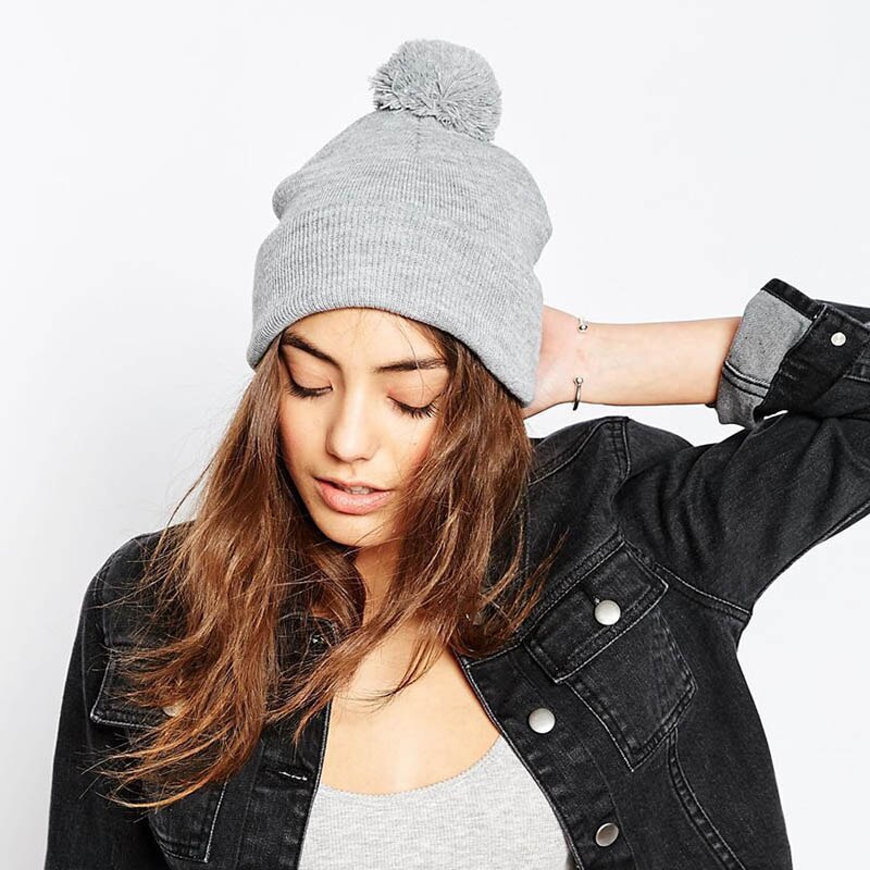 Vinter huer strikkede kvinder hatte pom poms kasketter ensfarvet herre hue varme tykke huer unisex efterår afslappede huer