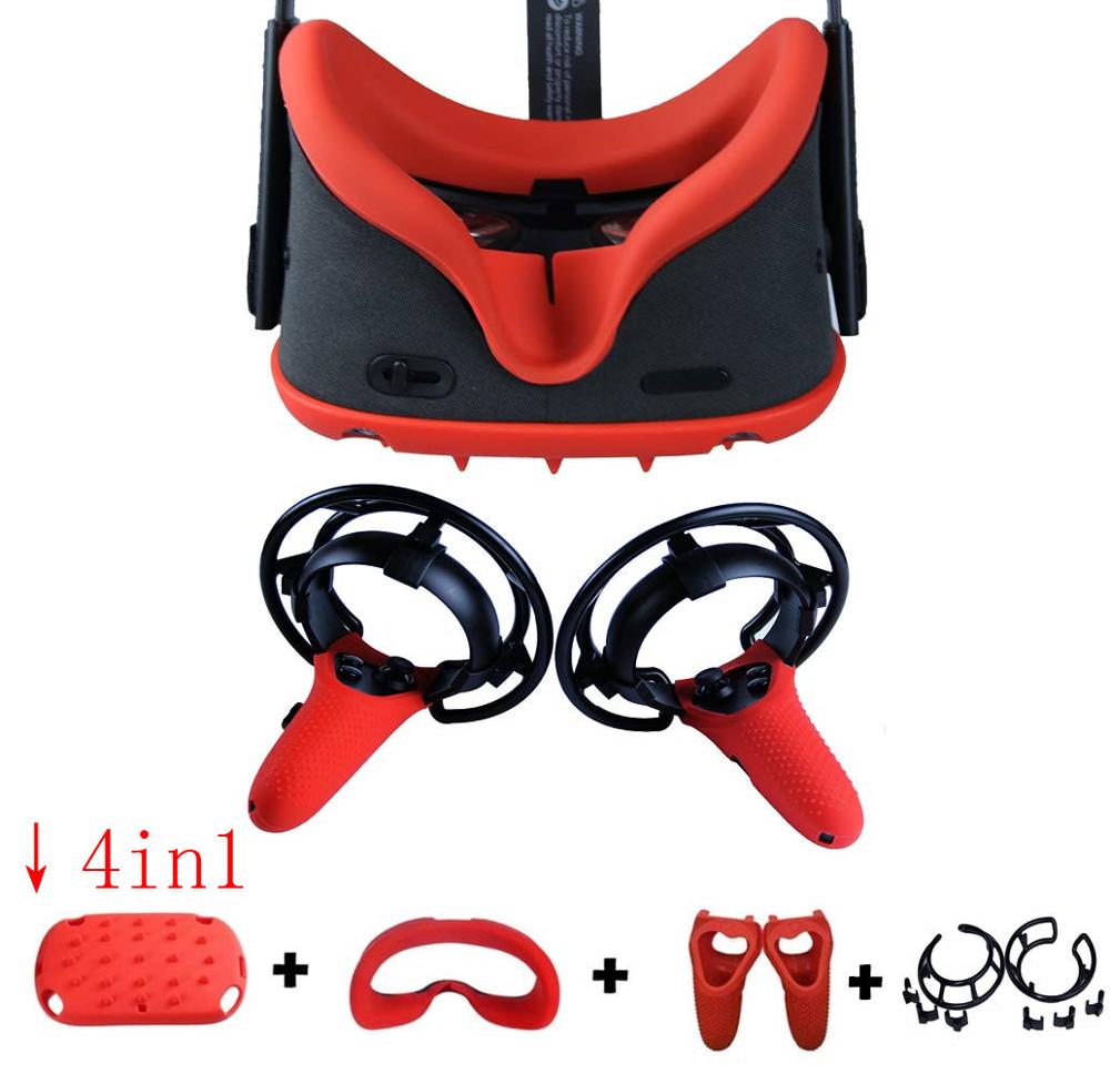 4in1 360 ° corps complet housse de protection cadre Silicone masque facial pour Oculus Quest tête couverture contrôleur poignée peau accessoires: RED
