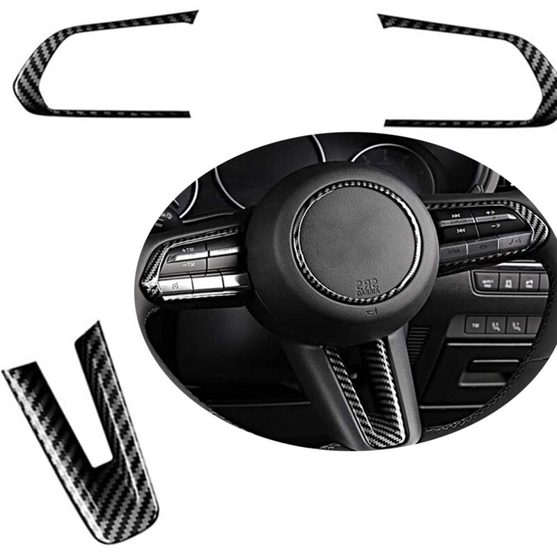 6 Pcs Carbon Fiber Steering Wheel Frame Cover Moulding, Car Interior Accessories-Carbon Fiber + Abs & Carbon Fiber