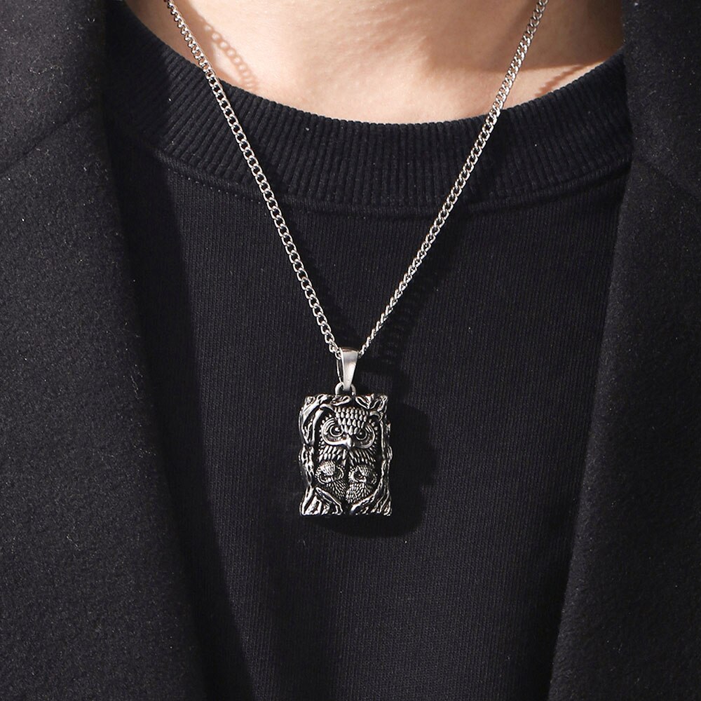 Collana con ciondolo gufo gotico catena Hip-Hop per donna uomo ciondolo tondo animale gioielli moda accessori regalo Choke Color argento