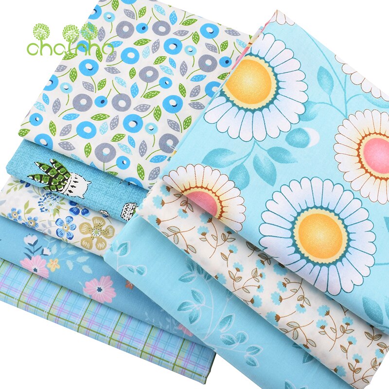 Chainho,8pcs/Lot,Blue Floral Series,Printed Twill Cotton Fabric,Patchwork Cloth,DIY Sewing Quilting Material For Baby & Children